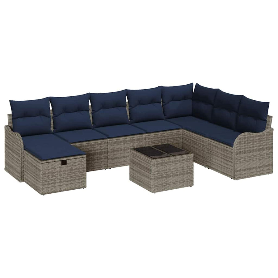 Bankstel 9 st 8-Aantal zitplaatsen Grijs en Marineblauw