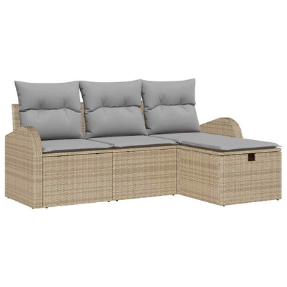 Bankstel met kussen 4 pcs Beige en Licht Grijs poly rattan
