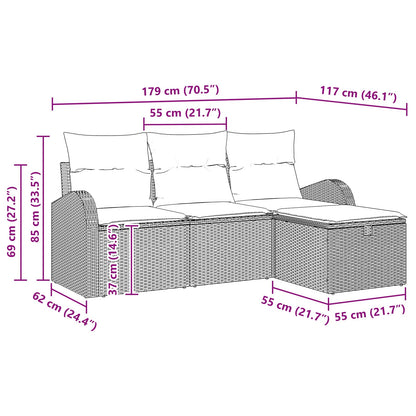 Bankstel met kussen met opslag 4 pcs Bruin en Rood poly rattan