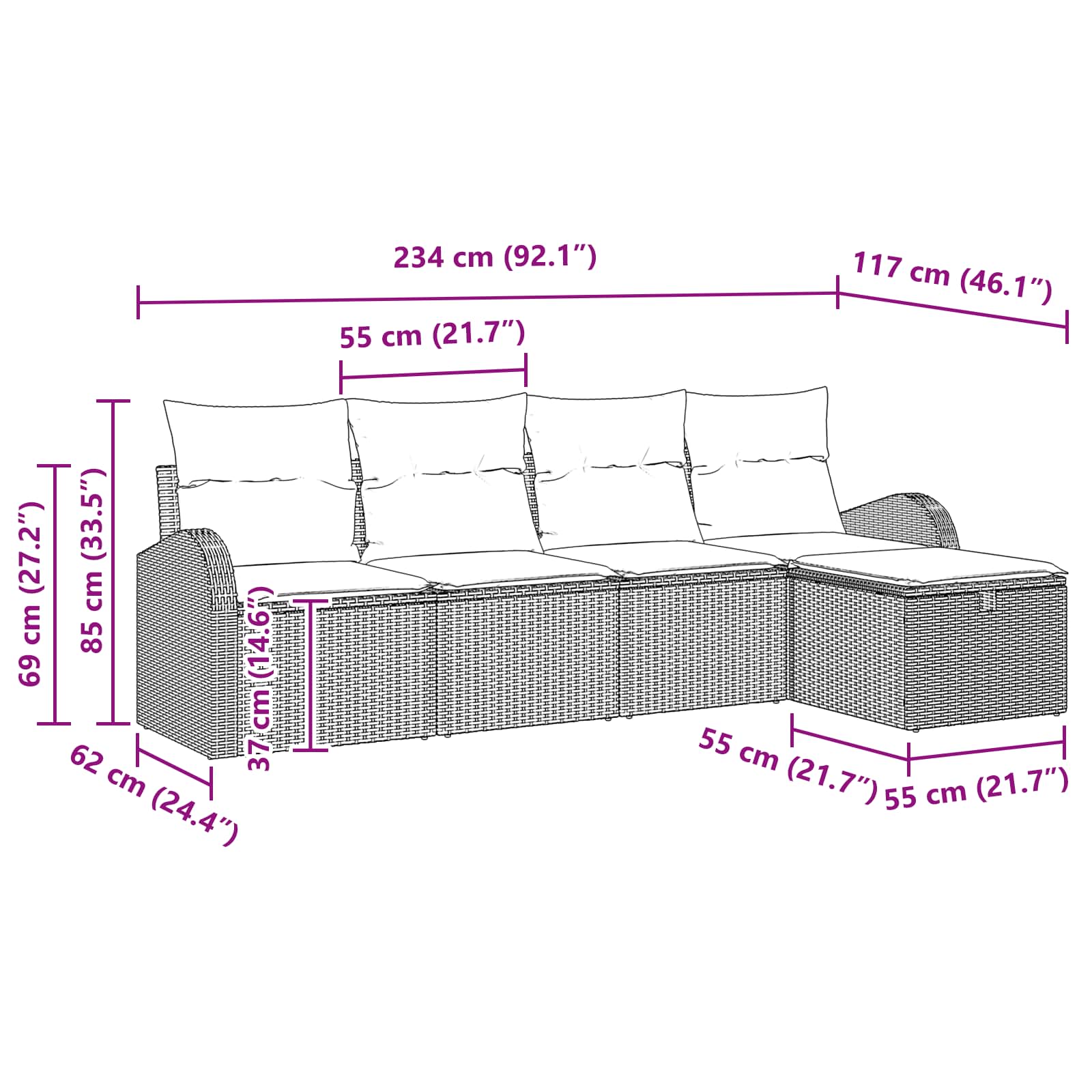 Bankstel met kussen met opslag 5 pcs Bruin en Rood poly rattan