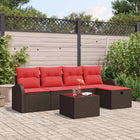 Sofa with Cushion and Storage Brown and Red Poly Rattan
