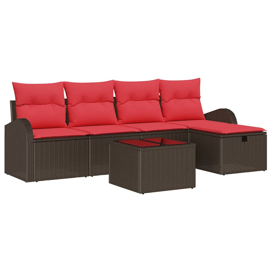 Bankstel met kussen met opslag Bruin en Rood poly rattan