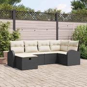 Bankstel poly rattan zwart crème met opbergruimte