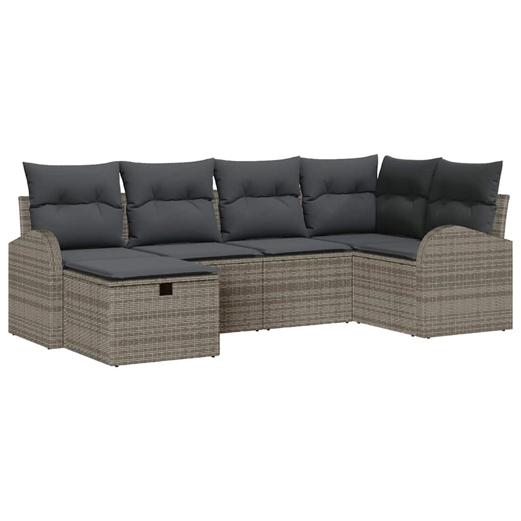 Bankstel met kussen met opslag 6 pcs Grijs poly rattan