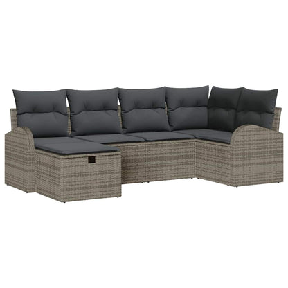 Bankstel met kussen met opslag 6 pcs Grijs poly rattan