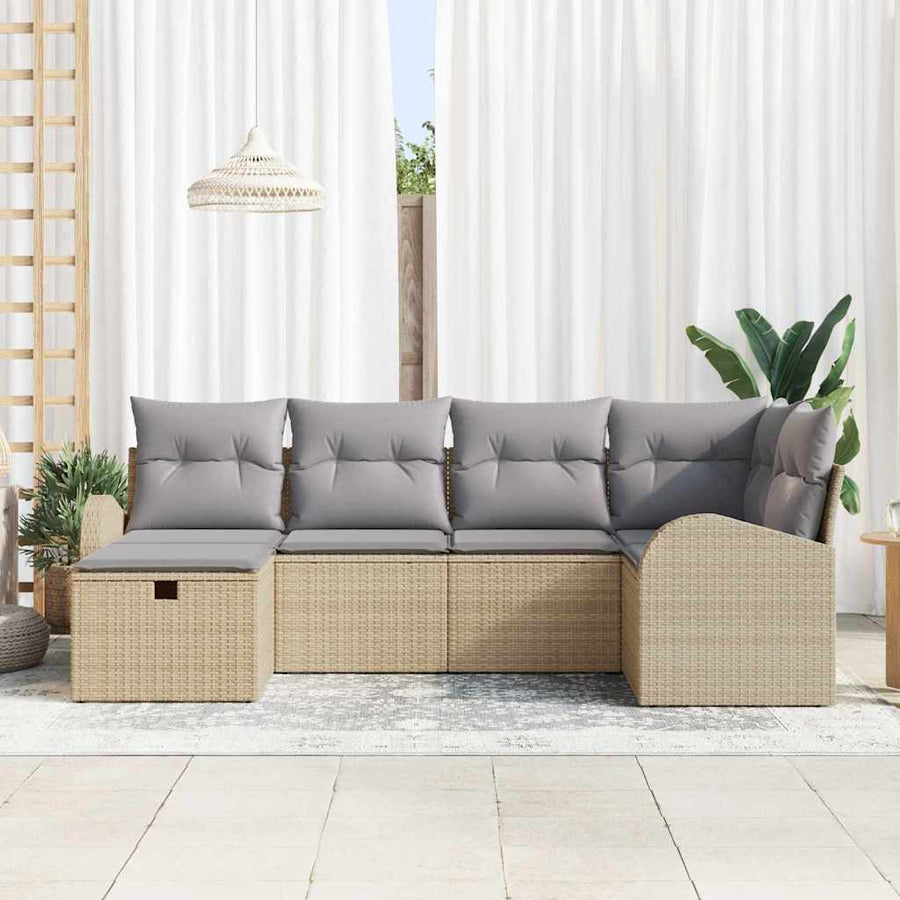 Bankstel met kussen met opslag Beige en Licht Grijs poly rattan