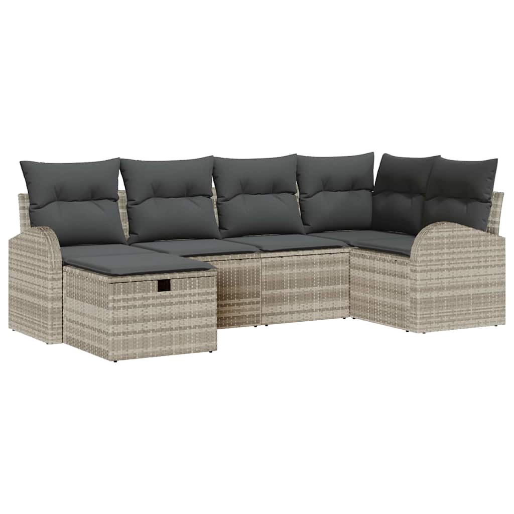 Bankstel met kussen met opslag 6 pcs Lichtgrijs poly rattan