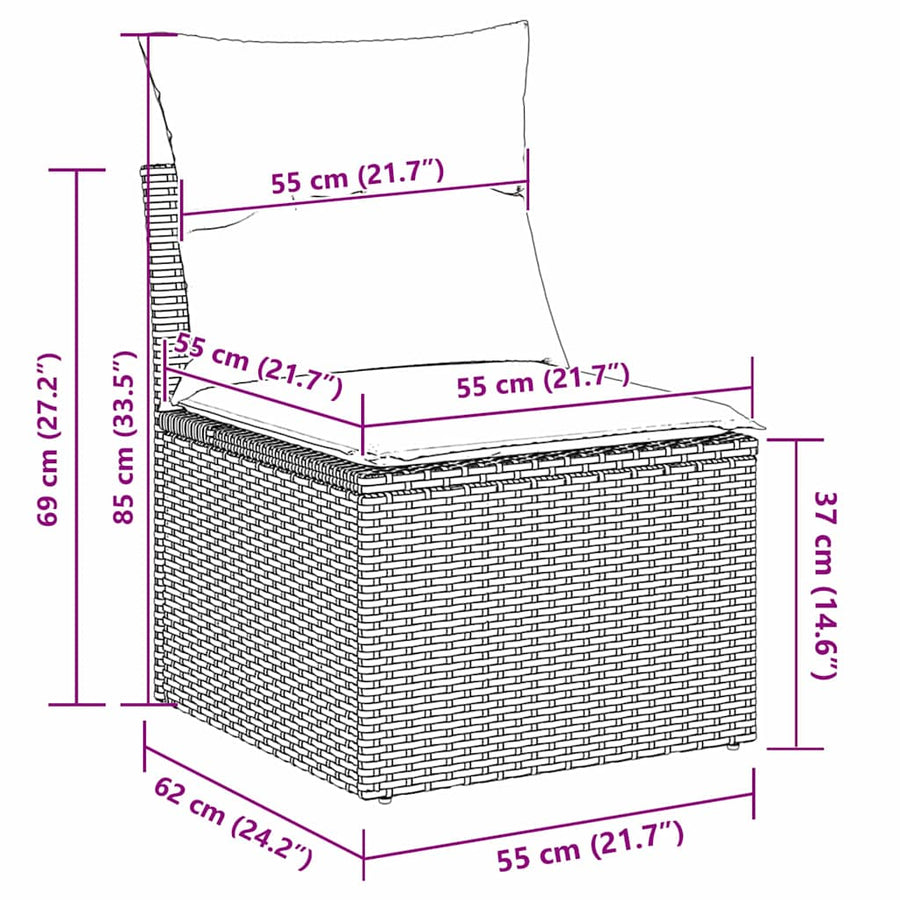 Bankstel met kussen met opslag Zwart poly rattan
