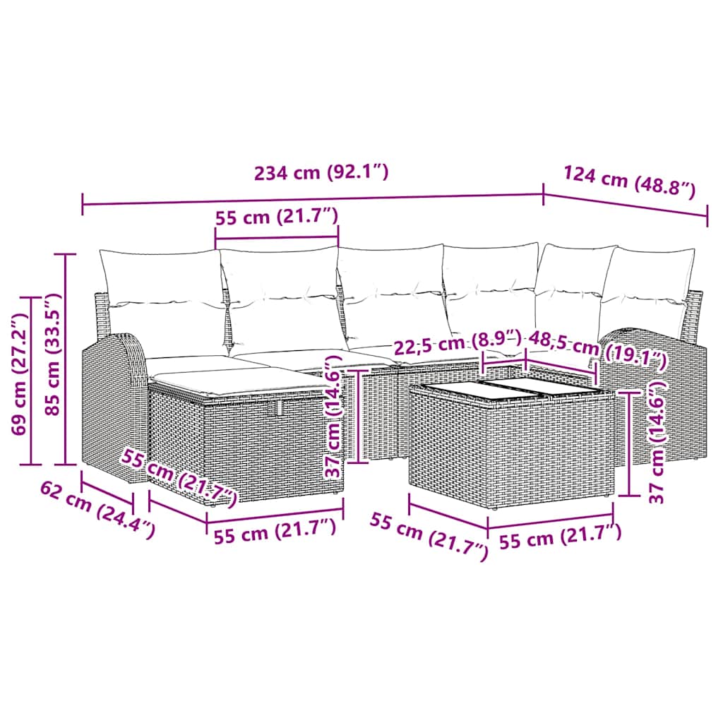 Bankstel met kussen met opslag 7 pcs Zwart en Crème poly rattan