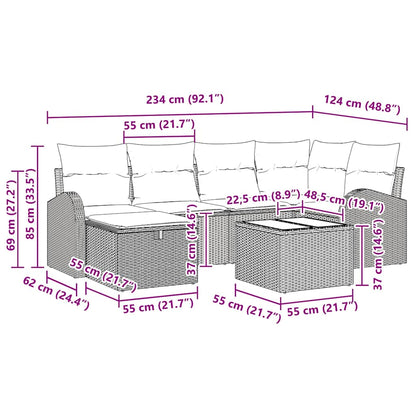 Bankstel met kussen met opslag 7 pcs Zwart en Crème poly rattan