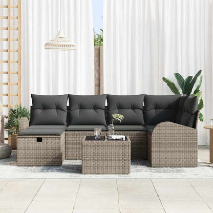 Bankstel met kussen met opslag Grijs poly rattan