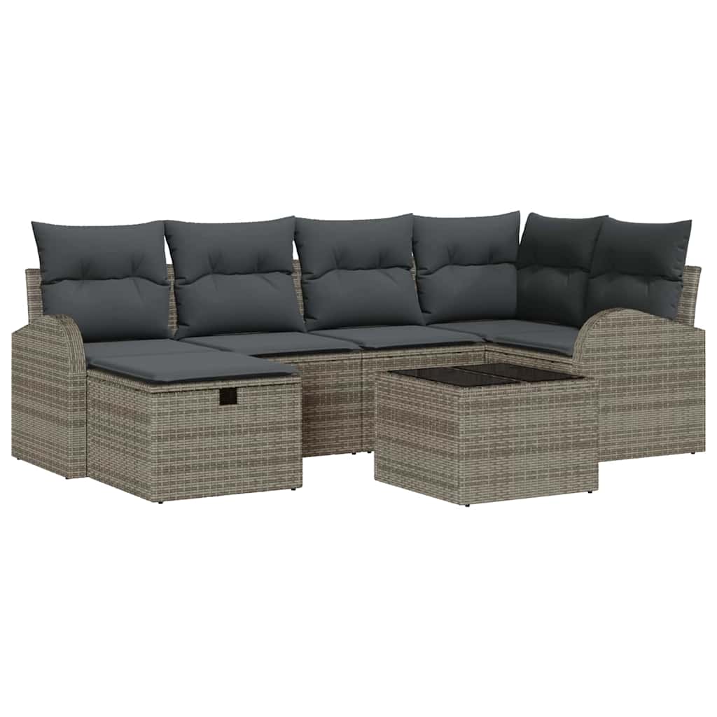 Bankstel met kussen met opslag Grijs poly rattan