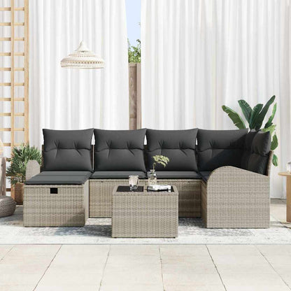 Bankstel met kussen met opslag 7 pcs Lichtgrijs poly rattan