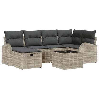Bankstel met kussen met opslag 7 pcs Lichtgrijs poly rattan