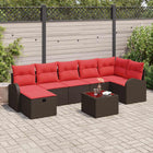 Sofa Set with Storage Cushion 8 pcs Brown and Red poly rattan