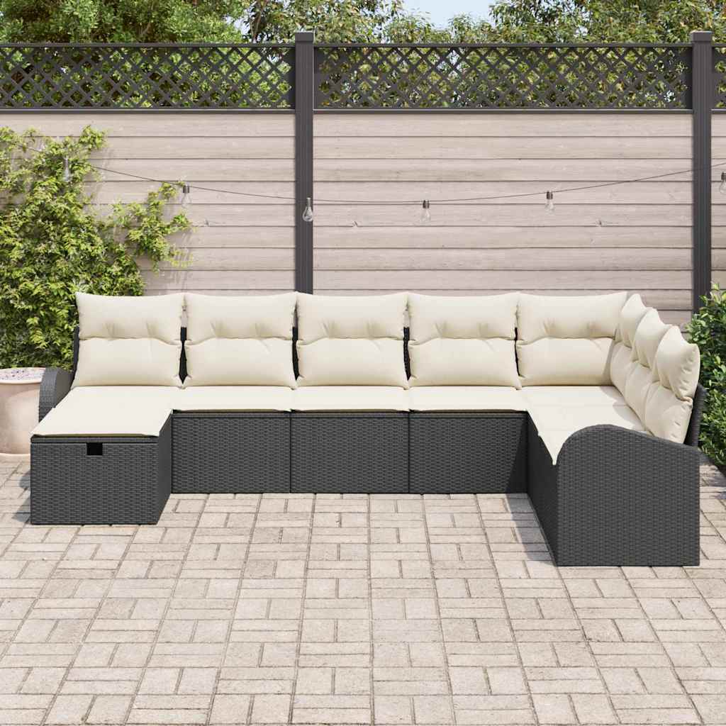Bankstel met kussen met opslag Zwart en crème poly rattan