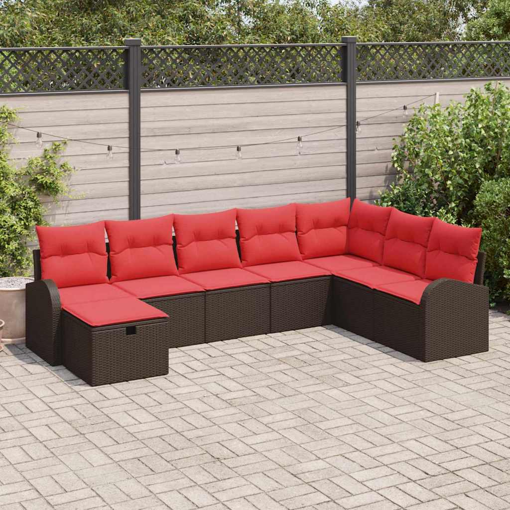Bankstel met kussen met opslag Bruin en Rood poly rattan