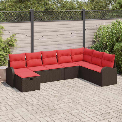 Bankstel met kussen met opslag Bruin en Rood poly rattan