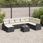 Bankstel poly rattan zwart crème met opbergruimte
