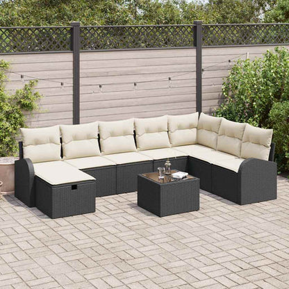 Bankstel met kussen met opslag Zwart en crème poly rattan