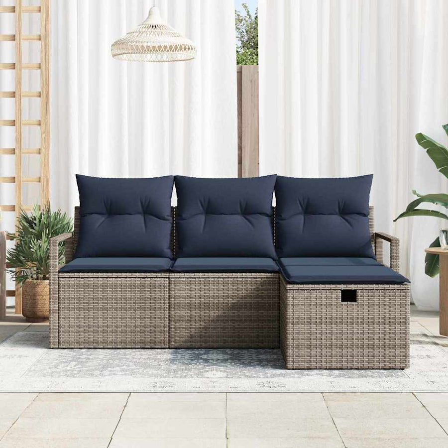 Bankstel met kussen 4 pcs Grijs en Marineblauw poly rattan