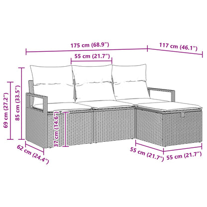 Bankstel met kussen 4 pcs Zwart en Turquoise poly rattan