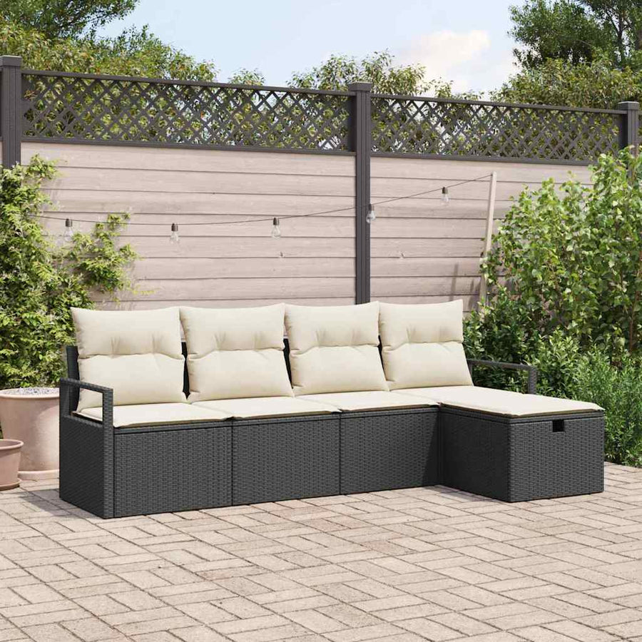 Bankstel met kussen met opslag 5 pcs Zwart en Crème poly rattan