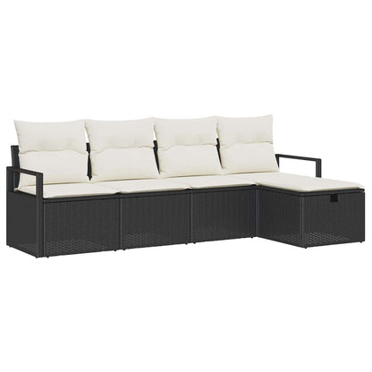 Bankstel met kussen met opslag 5 pcs Zwart en Crème poly rattan