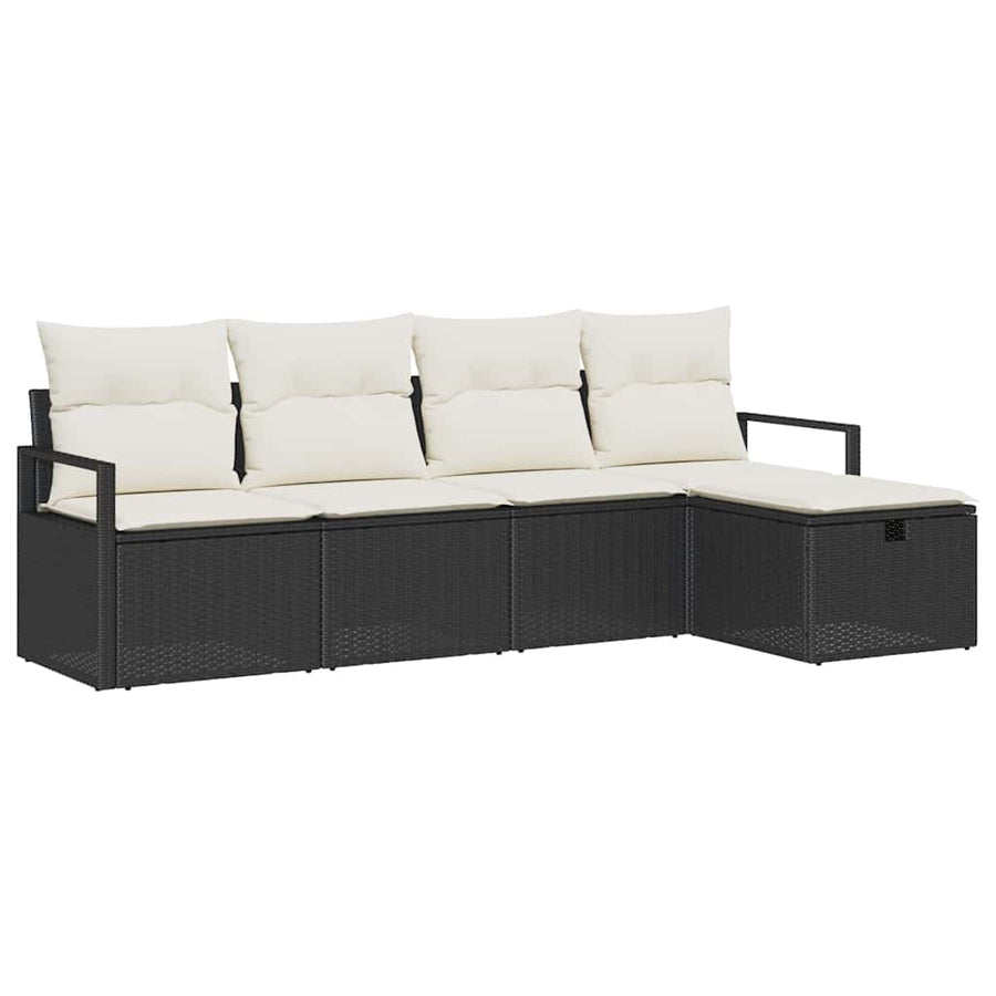 Bankstel met kussen met opslag 5 pcs Zwart en Crème poly rattan