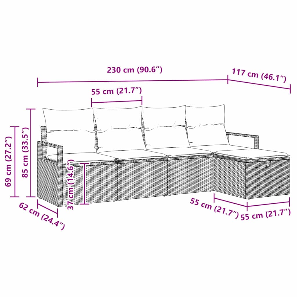 Bankstel met kussen met opslag 5 pcs Zwart en Crème poly rattan