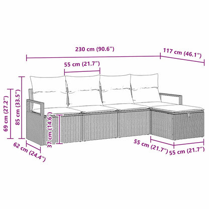 Bankstel met kussen met opslag 5 pcs Zwart en Crème poly rattan