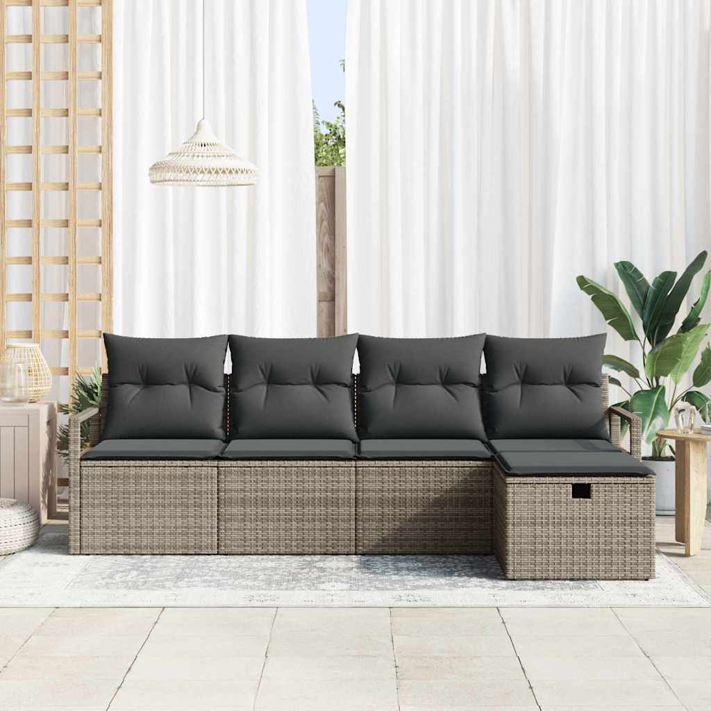 Bankstel met kussen met opslag Grijs poly rattan