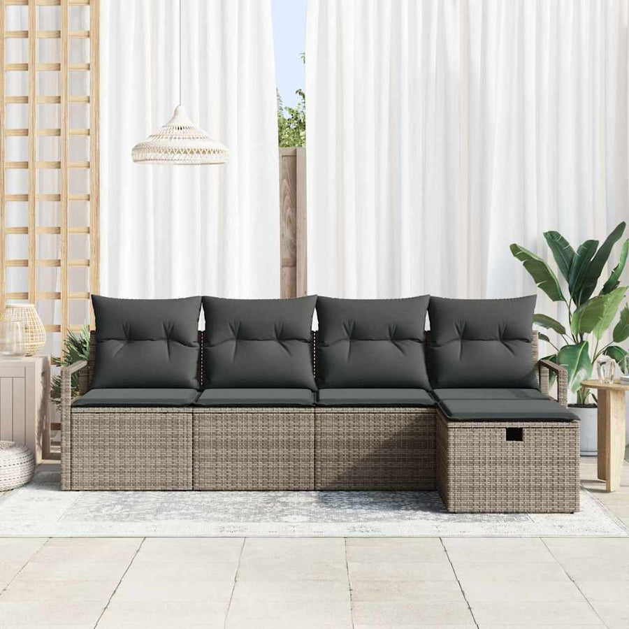 Bankstel met kussen met opslag Grijs poly rattan