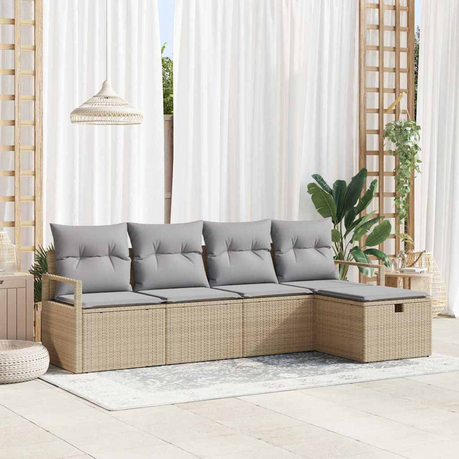 Bankstel met kussen 5 pcs Beige en Licht Grijs poly rattan