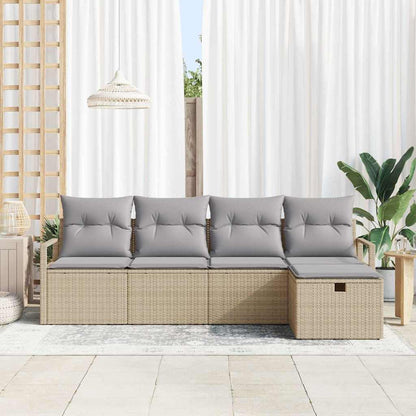 Bankstel met kussen 5 pcs Beige en Licht Grijs poly rattan