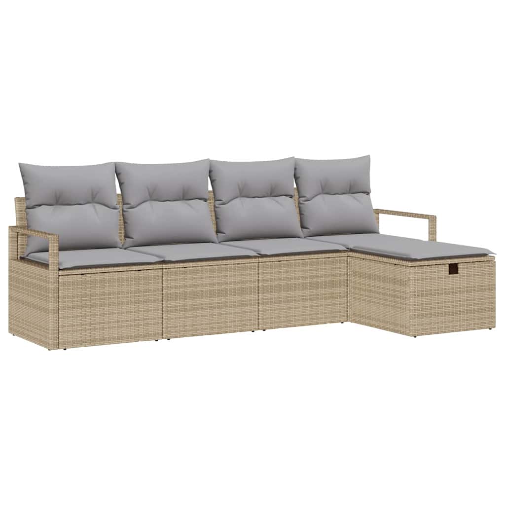 Bankstel met kussen 5 pcs Beige en Licht Grijs poly rattan