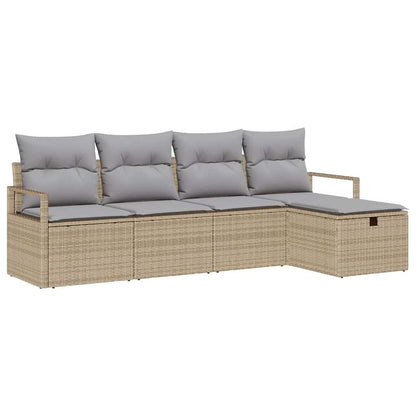 Bankstel met kussen 5 pcs Beige en Licht Grijs poly rattan