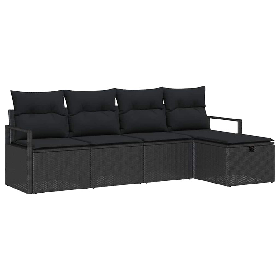 Bankstel met kussen met opslag 5 pcs Zwart poly rattan