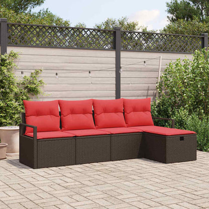 Bankstel met kussen met opslag Bruin en Rood poly rattan