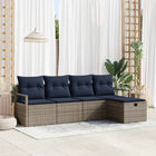 Loungeset poly rattan grijs marineblauw 5-delig