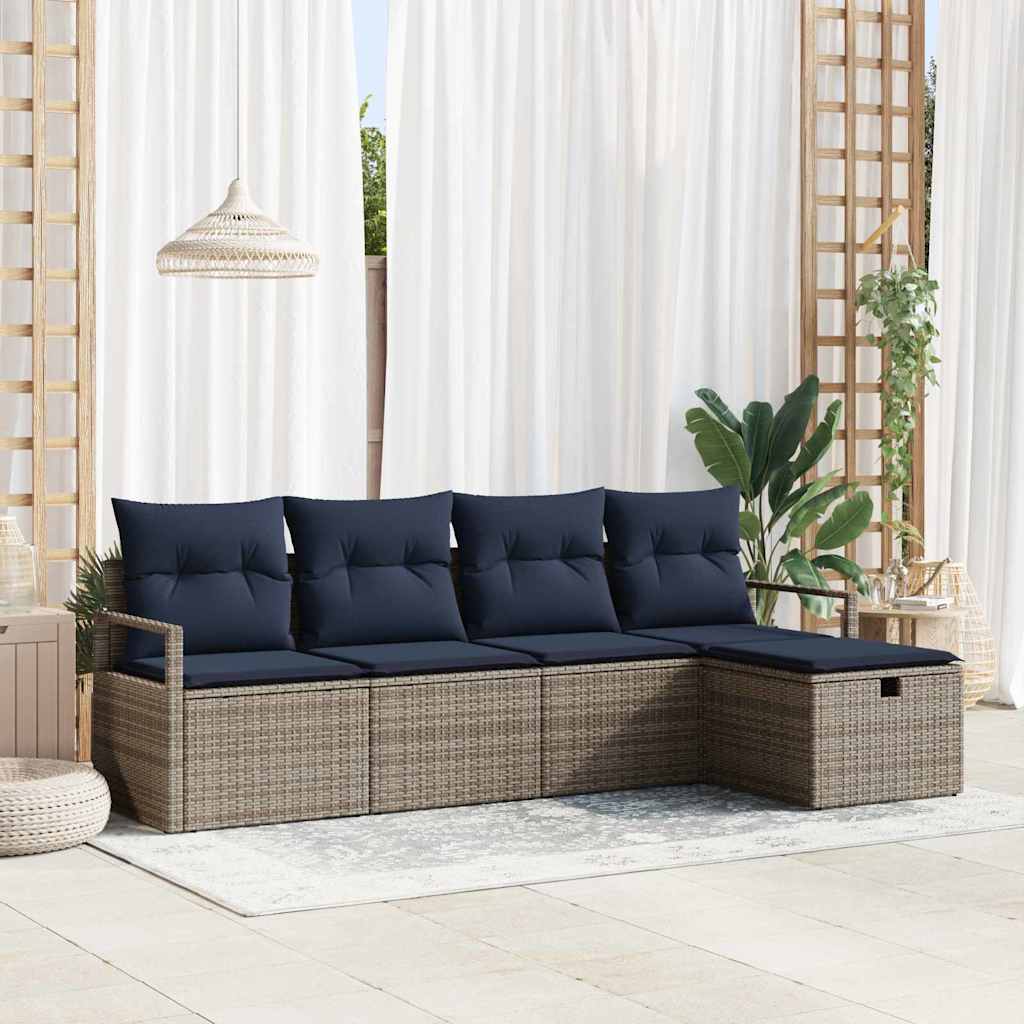 Bankstel met kussen 5 pcs Grijs en Marineblauw poly rattan