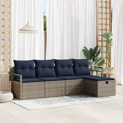 Bankstel met kussen 5 pcs Grijs en Marineblauw poly rattan