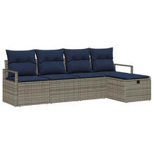 Bankstel met kussen 5 pcs Grijs en Marineblauw poly rattan