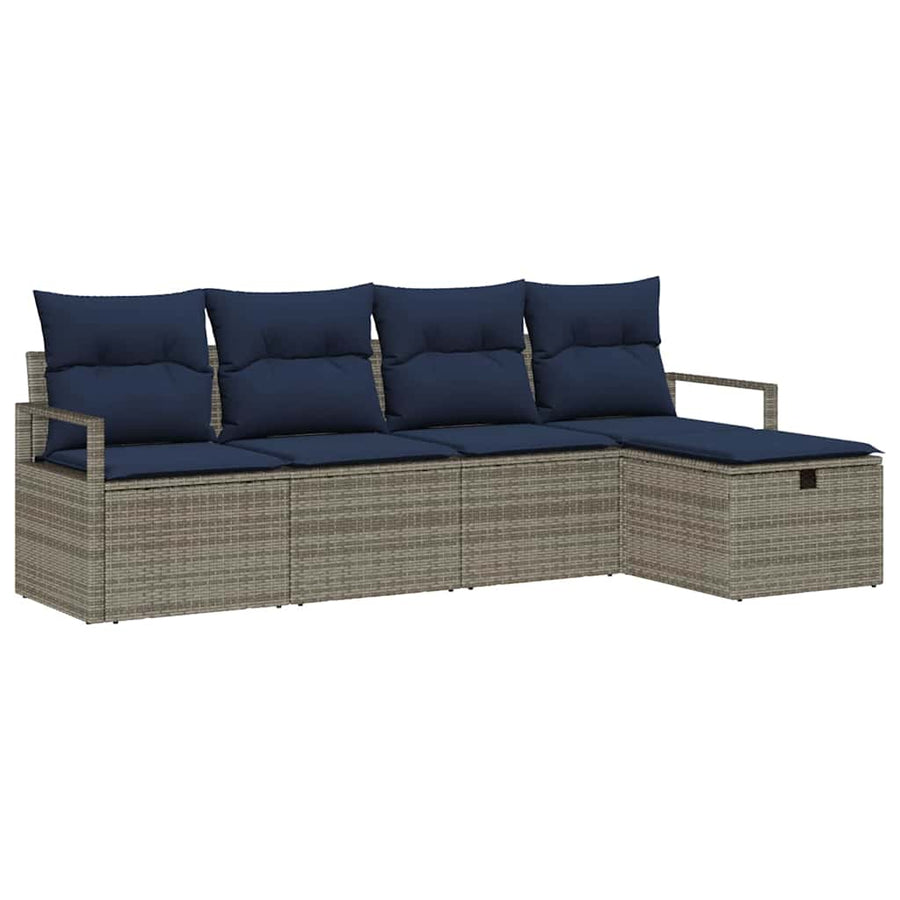 Bankstel met kussen 5 pcs Grijs en Marineblauw poly rattan