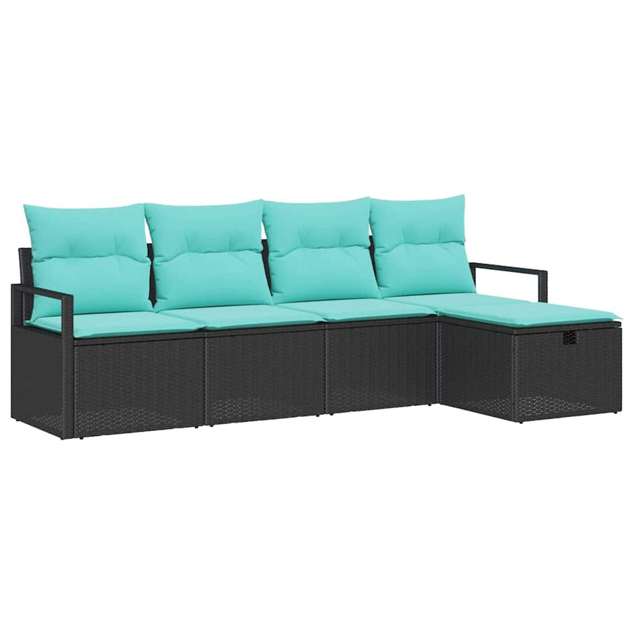 Bankstel met kussen 5 pcs Zwart en Turquoise poly rattan