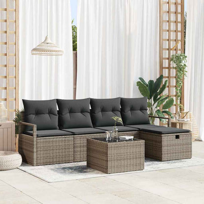 Bankstel met kussen met opslag 6 pcs Grijs poly rattan