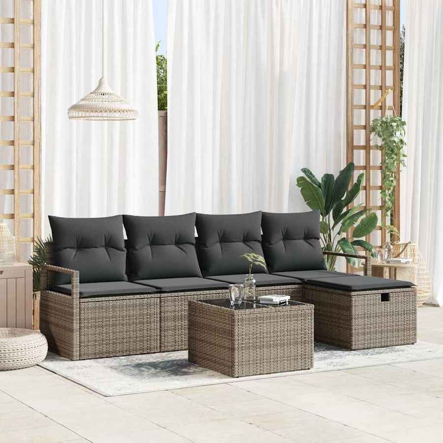Bankstel met kussen met opslag 6 pcs Grijs poly rattan