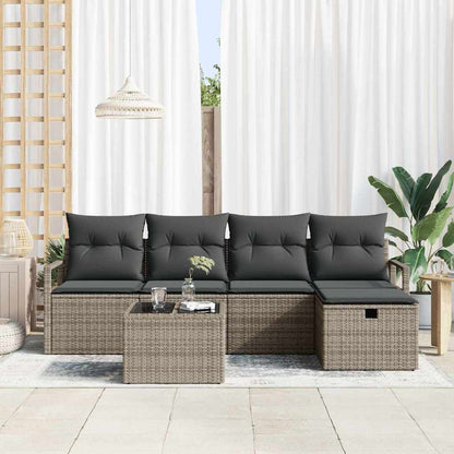 Bankstel met kussen met opslag 6 pcs Grijs poly rattan