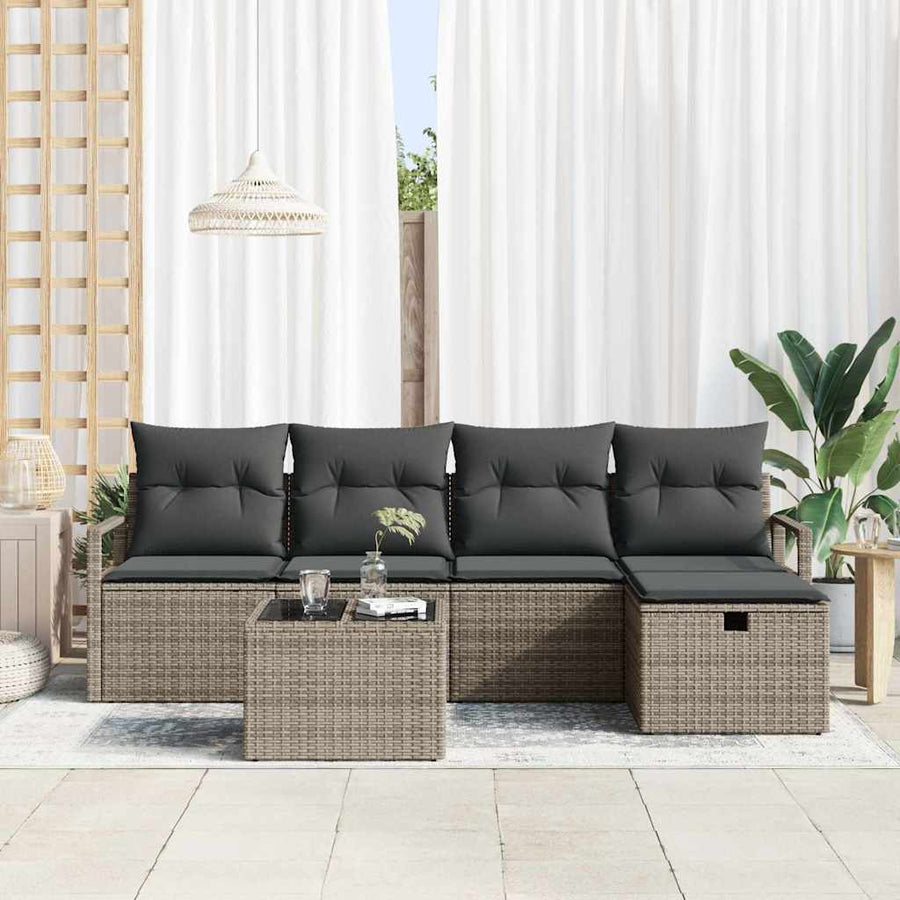Bankstel met kussen met opslag 6 pcs Grijs poly rattan