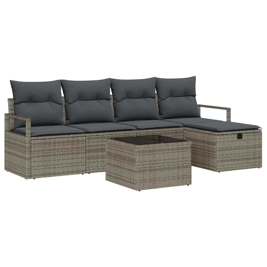Bankstel met kussen met opslag 6 pcs Grijs poly rattan